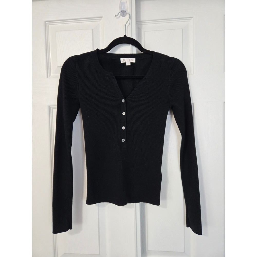J.Crew Black Ribbed Henley Long Sleeve Top Slim Fit Lyocellβ Blend XS